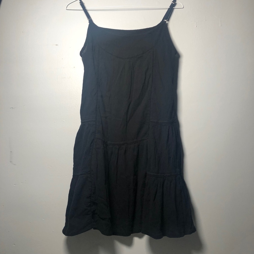 Zara Basic Dress Women Medium Black Tiered Cotton Gauze Mini Slip Adjustable